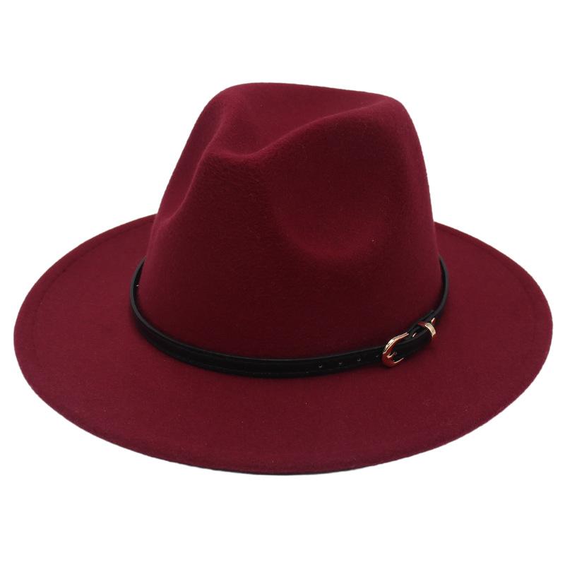 European And American Buckle Accessories Top Hat British Fashion Jazz Hat New Woolen Felt Hat Jazz Hat