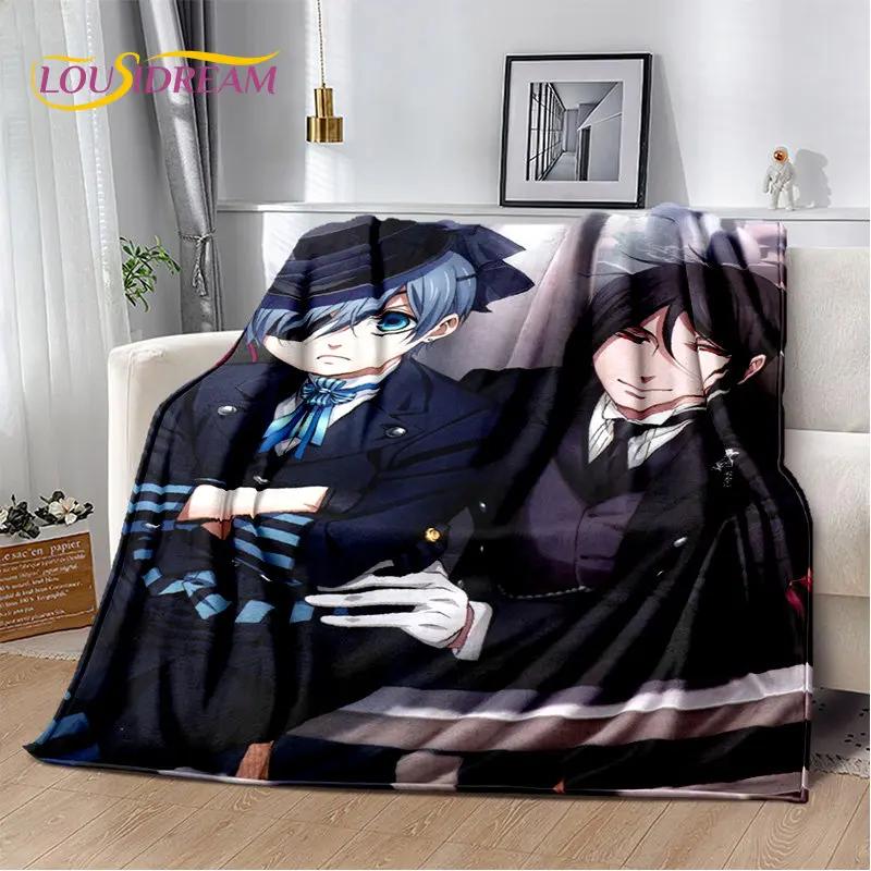Black Butler Anime Cartoon Měkká plyšová deka, flanelová deka přehoz do obývacího pokoje Ložnice Pohovka Pohovka Piknikový povlak pro děti