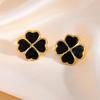 Four-Leaf Clover Stainless Steel Stud Earrings for Women - Colored Titanium Simple Ear Jewelry