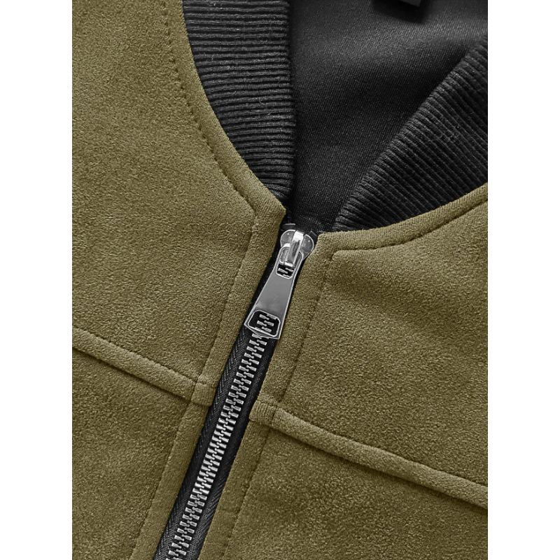 Men S Vintage Streetwear Suede Bomber Jacket Casual Outerwear