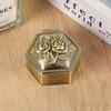 Vintage Metal Jewelry Box Floral Relief Beaded Trim Flower Carved Hexagon