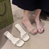 Fashion Shoes for Women Sexy with Heel Sandals Clear Woman Slippers Rhenstone Slides Elegant and Fashionable Easy Wears Summer Footwear