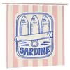 Sardine-Inspired Fashionable Shower Curtain With Hooks - Removable, Durable Polyester, Pink & White Striped Design With Fish