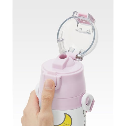 Skater Kids' Stainless Steel Water Bottle, 2-Way Design, Straw/410ml Capacity, Cup/350ml Capacity, Shinapushu Design, Child-Friendly, Lightweight, Ins