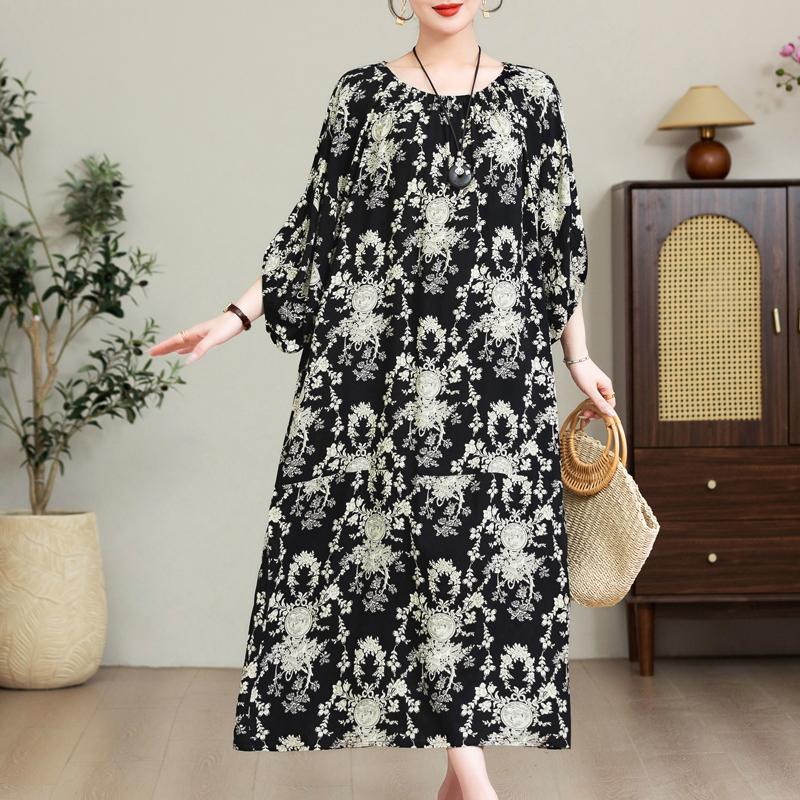 Eleganta Oversize-klänningar för kvinnor Plus Size Casual Sommar Långklänning Lös Vintage-kläder