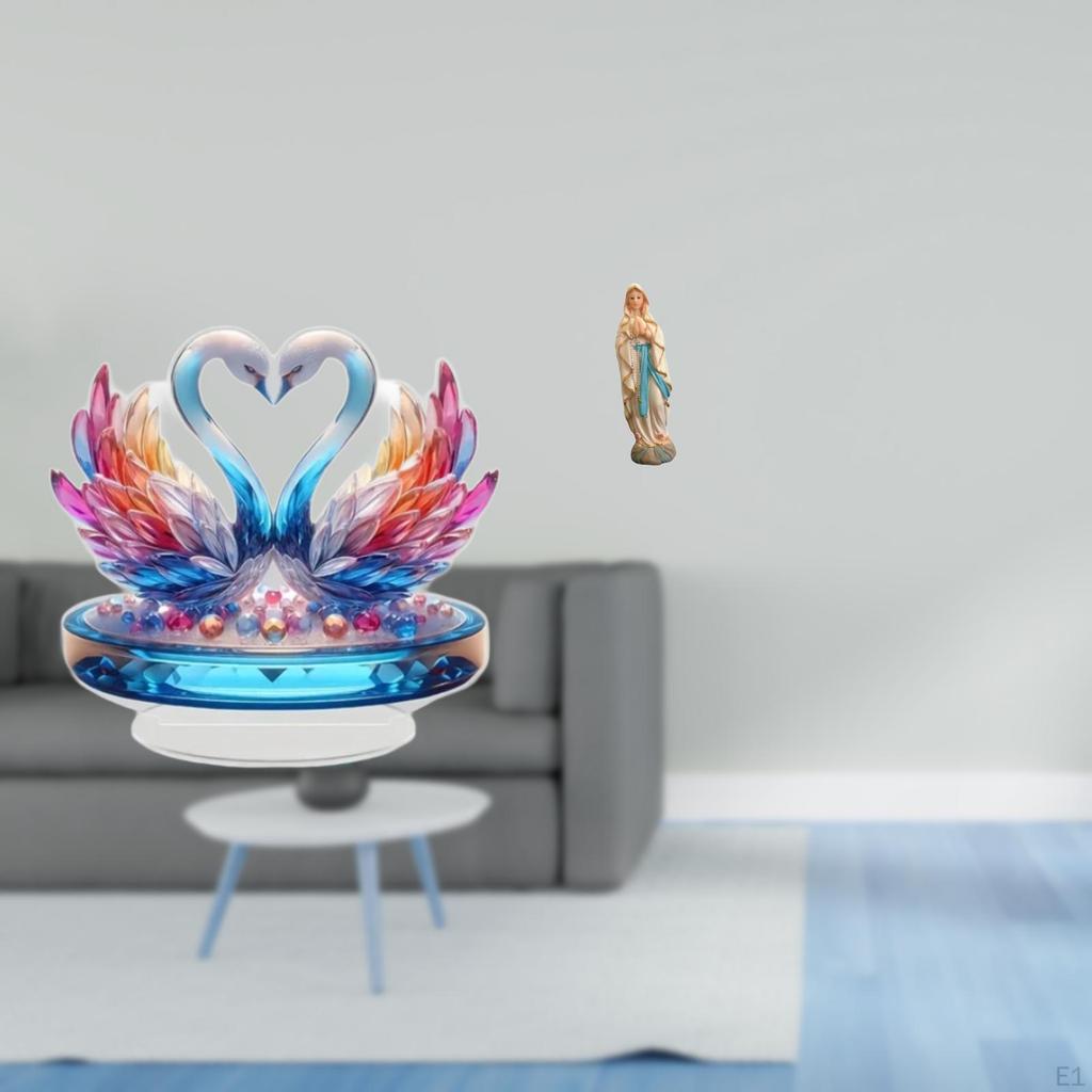 Acrylic Swan Sculpture And Mary Figurine Tabletop Centerpiece Cabinet Decoration Bookshelf Office