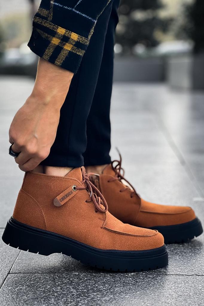 Men's Fashion Faux Leather Flat Heeled Boots Bootie Sst Bryggen Boots Tan Shoes