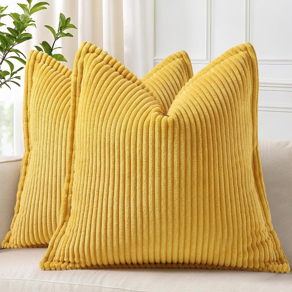 Green Corduroy Throw Pillow Covers 18x18 Inch Striped Decor Pillowcase for Living Room Bed Soft Couch Cushion Cover for Sofa