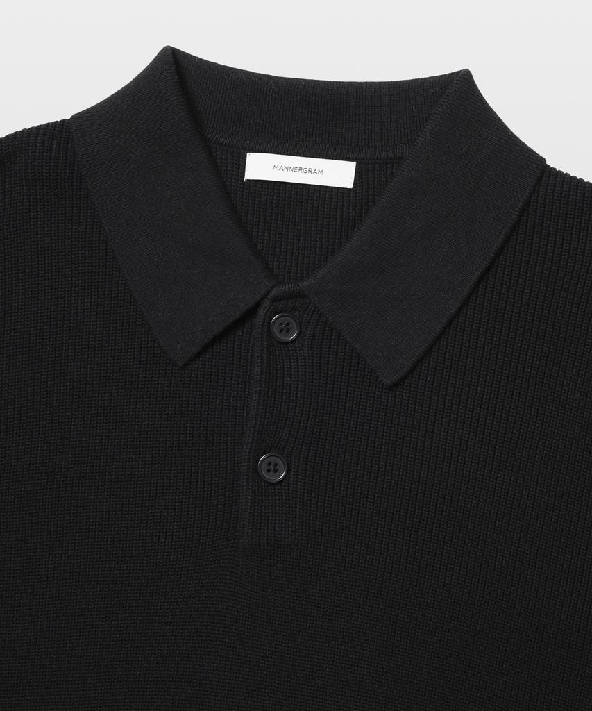 MANNERGRAM Textured Cotton 100% Polo Short Sleeve Knit Black