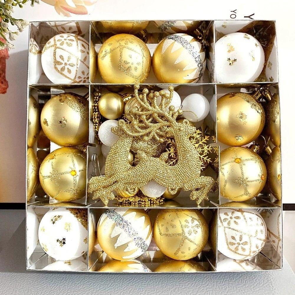 16/45PCS Fashion Plastic Christmas Ball Set Electroplated 3-6cm Xmas Ornament Ball Hanging Reindeer Christmas Tree Balls Home
