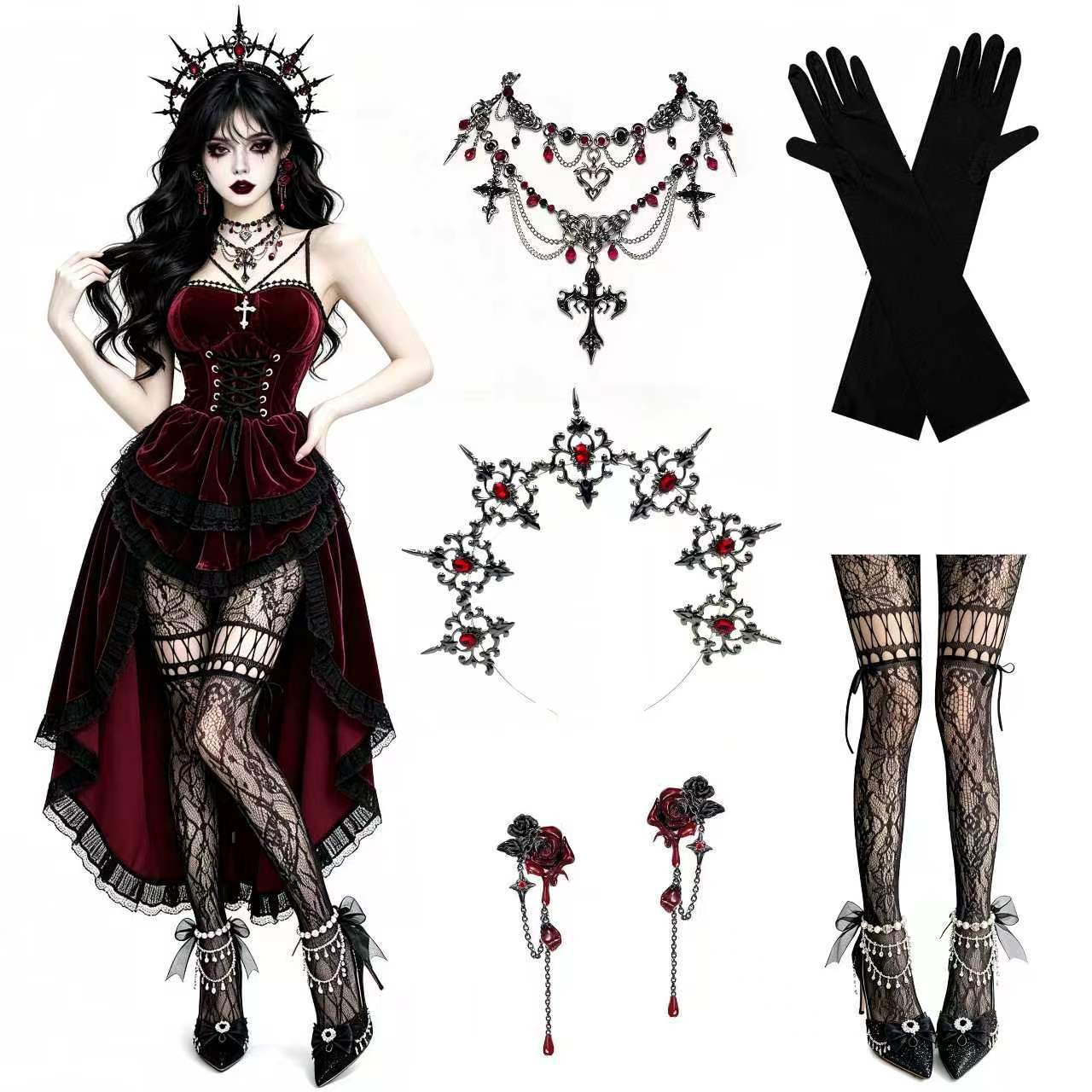 Halloween Gothic Vampire Costume Burgundy Velvet
