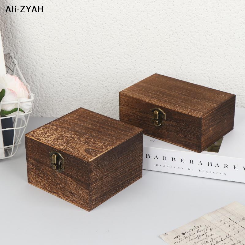 Vintage-Inspired Wooden Boxes With Lid Square Hinged Jewellery Craft Storage Box For Home Decoration DIY Hand-Made Mother's Day