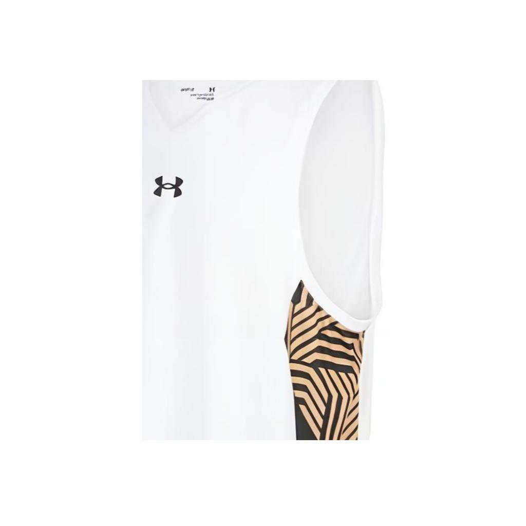 Under Armour Logo Print V-Neck Color Block Breathable Quick-Dry Sports Casual Sleeveless Basketball Vest Men Vests White 23500101-100