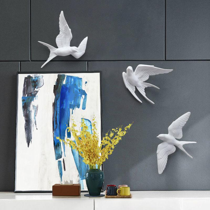 European White Three-dimensional Bird Wall Decoration Living Room Swallow Wall Hanging Abstract Animal Ornaments Home Decoration