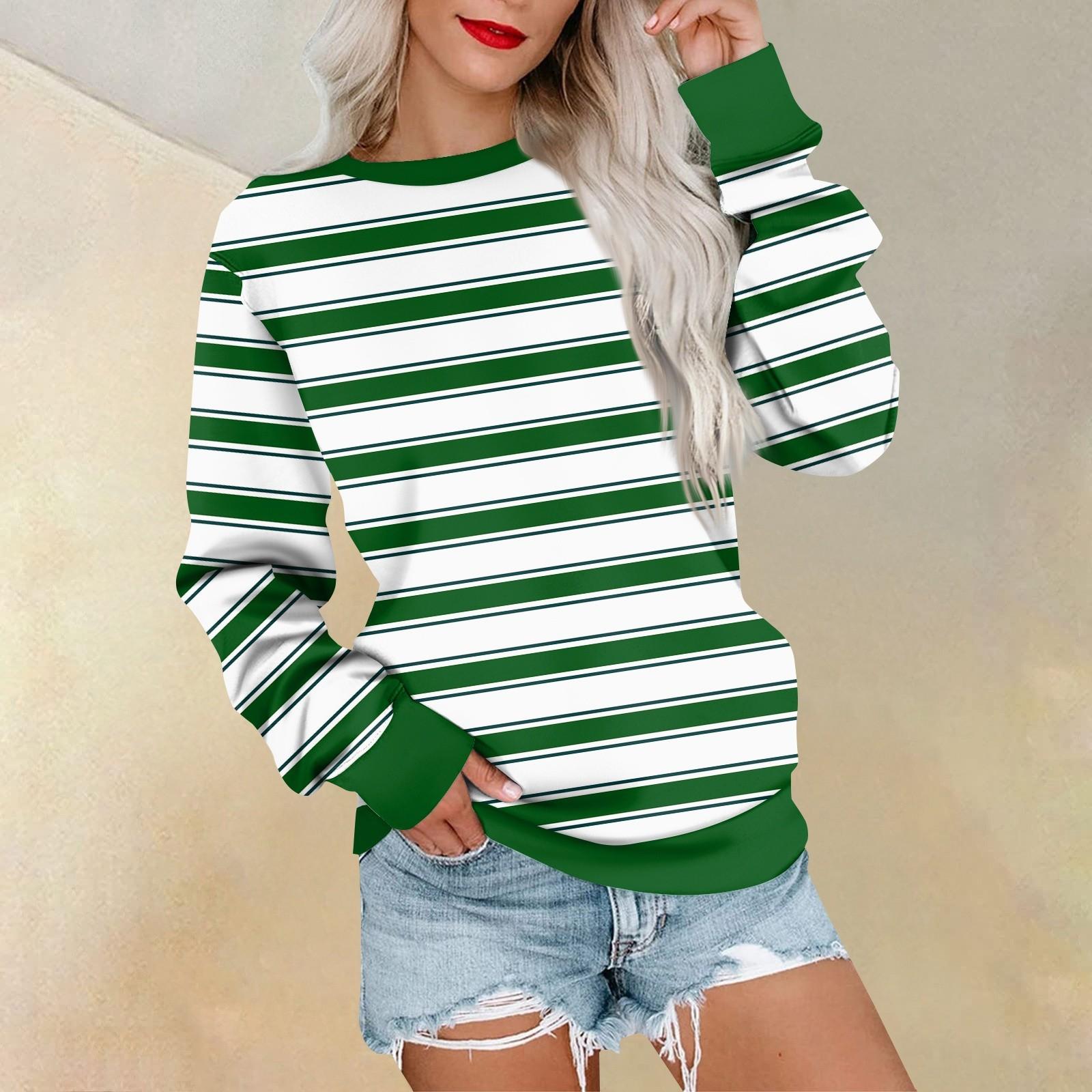 Свитшот с длинным рукавом для женщин с полосатым принтом — фото 4