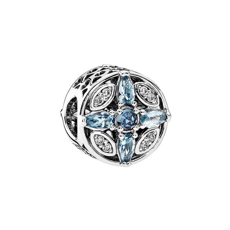 Pandora Blue Crystal Charm Bracelet Necklace Women jewelry Silver 791995NMBMX Box,Silver
