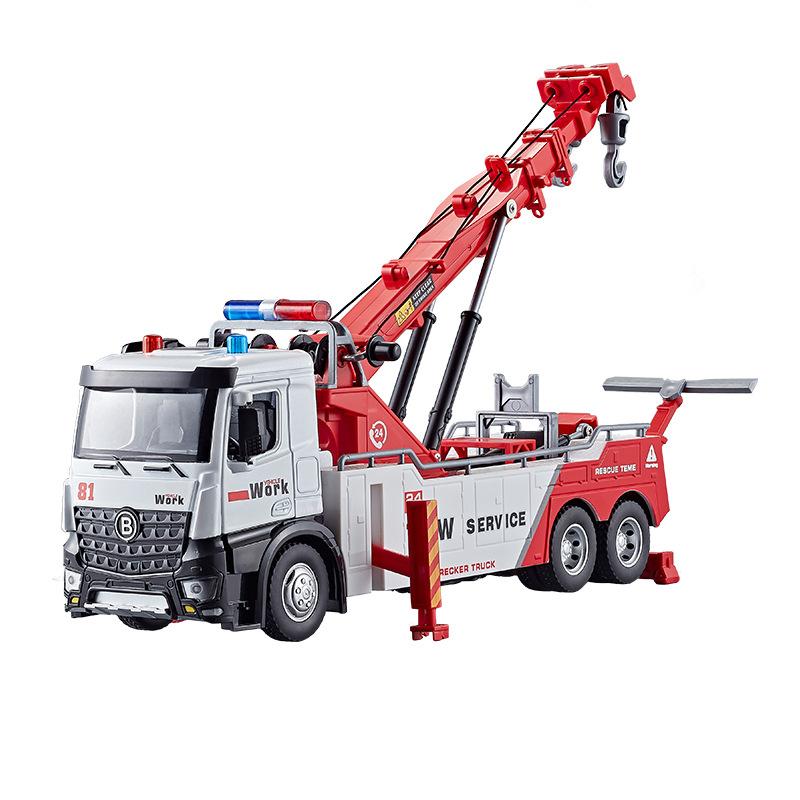 Large Double Hook Rescue Car Crane Alloy Front Sound Light Engineering Operation Simulation Trailer Toy