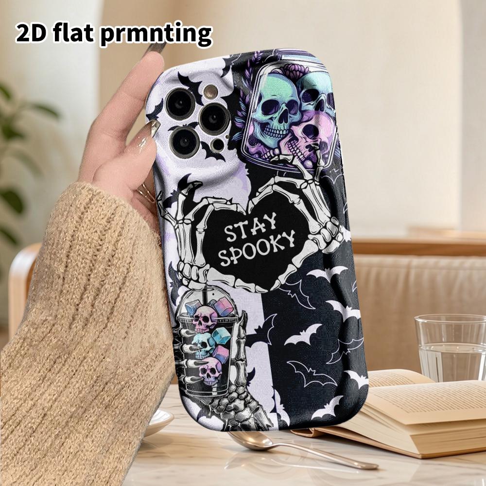 Phone Case: 2D Flat Design Suitable for iPhone 18 17 16 15 14 13 Pro Film Protective Case, Couple Style, Cartoon Skull, Christmas and Halloween Gift