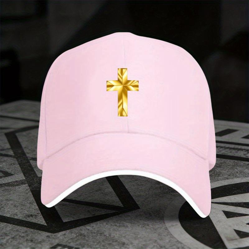 Golden Cross Baseball Cap Polyester Adjustable Casual Church Hat Trendy Unisex Adult Gift