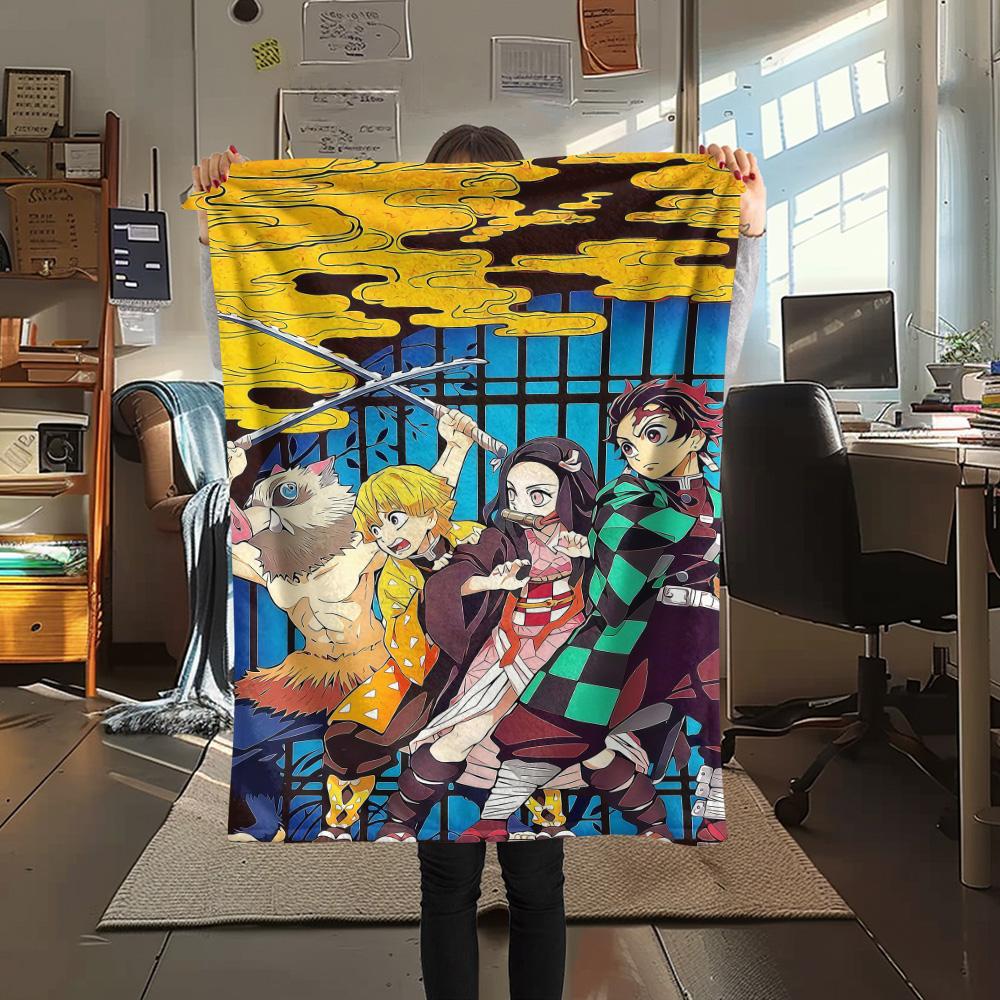 1PC Demon Slayer Kimetsu No Yaiba Patterned Flannel Blanket Suitable For All Seasons For Home Decor Warmth And Comfort Gifts Holiday Present