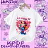 Summer T-shirt casual top with cartoon print, children's pure Polyester short-sleeved K-pop Demon Hunter girl cute sports shirt