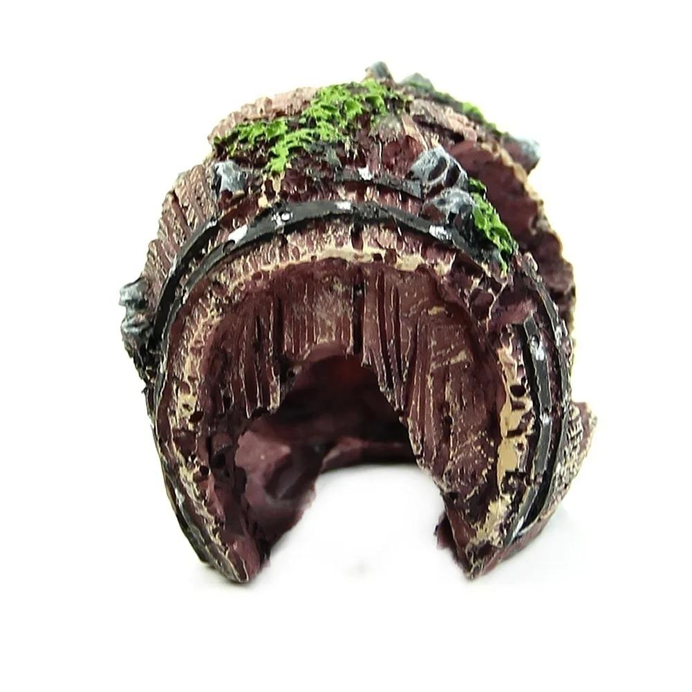 Aquarium Fish Tank Barrel Resin Broken Old Bucket with Moss Decoration Ornament Cave Landscaping  Fish Tank Accessories