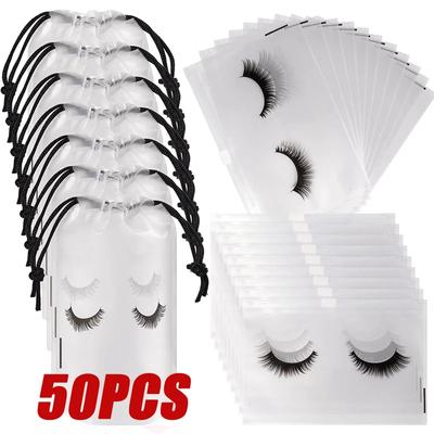 50pcs/set Eyelash Aftercare Bag Plastic Makeup Bags Toilet Travel Storage Drawstring Bag EVA Makeup Pouch Cosmetic With Zipper