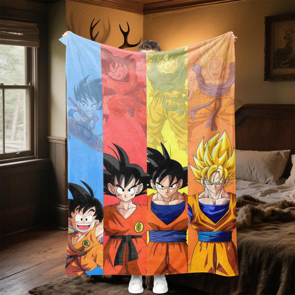 1PC Son Goku  Print Flannel Blanket, High quality All Seasons, Home Decor, Warmth and Comfort, Perfect for Christmas Gifts