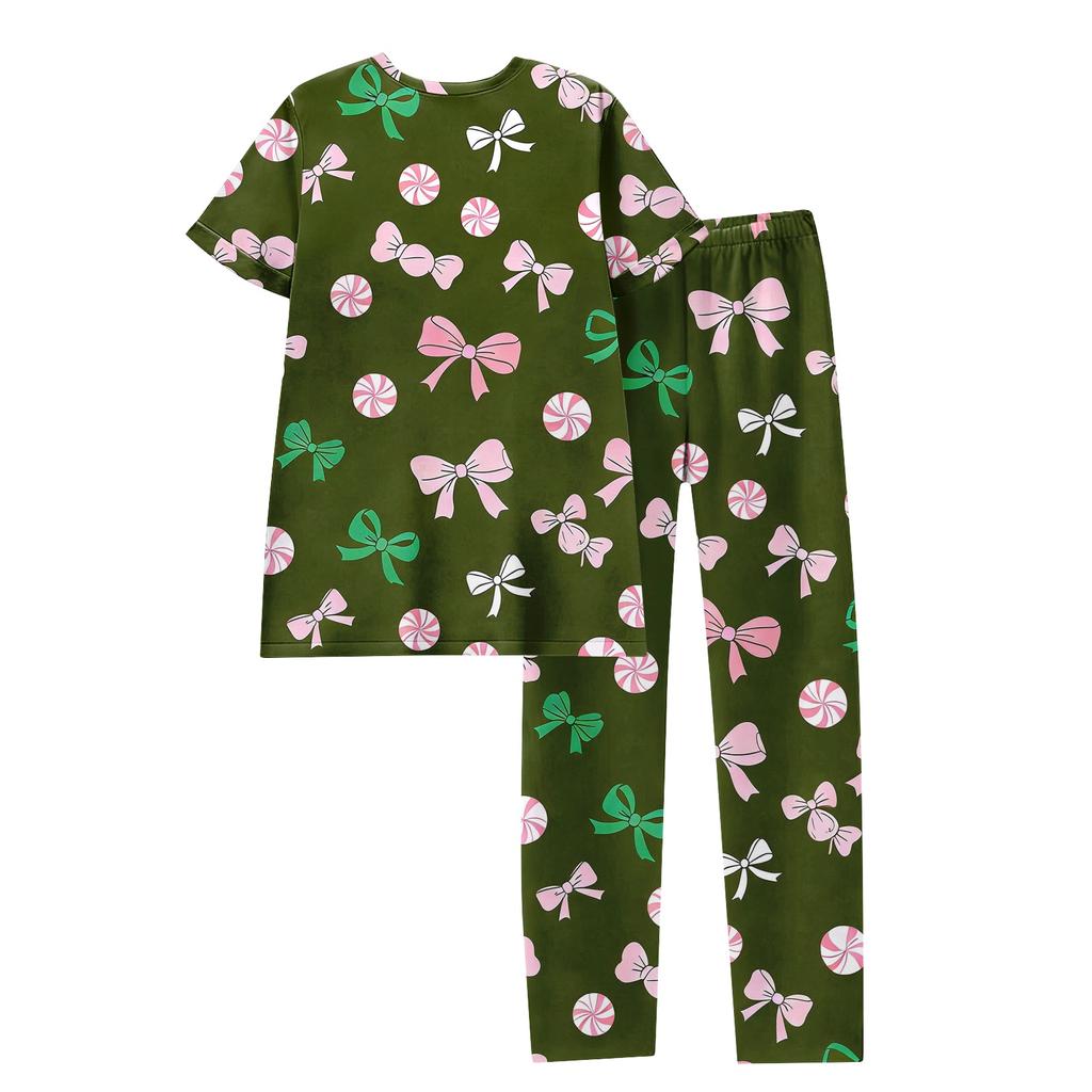 Women's Valentine's Day Butterfly Print Short,Sleeve Pajama Set