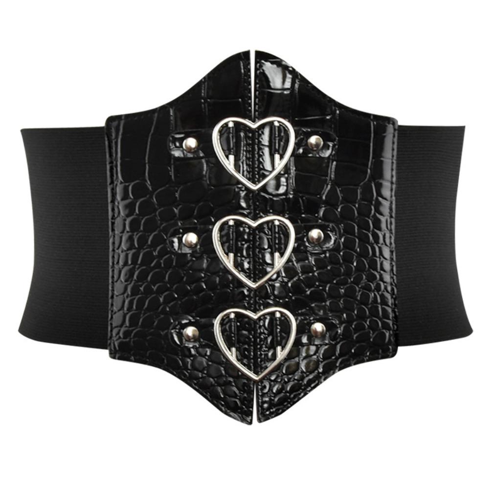 PU Leather Female Waistband Dress Girdle Wide Waist Belt Luxury Love Buckle Cummerbunds  Dress