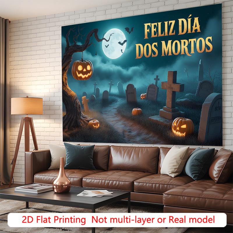 Party Backdrop Halloween Flat Graveyard Scary Pumpkin Lanterns Tombstones Event Photo Background Outdoor Party Decor