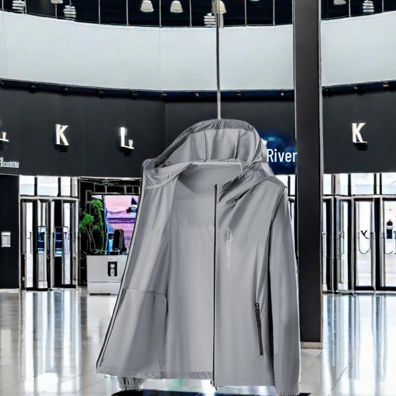 

Мужская ультратонкая куртка Ice Silk с капюшоном и защитой от ультрафиолета - стильная летняя одежда для кожи L [Recommended 100-115 lbs]