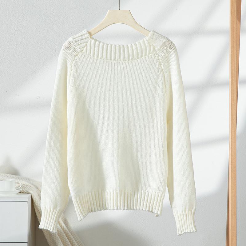 Women's Sweater Autumn Winter Ventilate Fashion Solid Color Rib Knit Long Sleeve One-Shoulder Casual Sweater