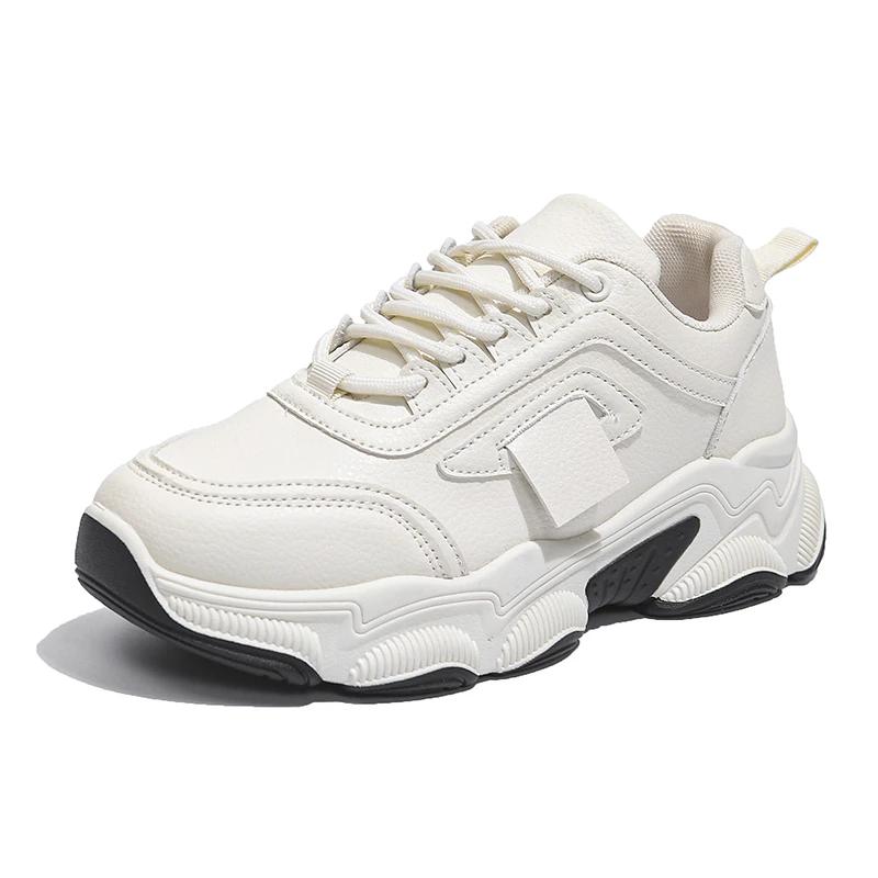 Koreanische Atmungsaktive Plateau-Sportschuhe Damen Frühling Schnürung Klobige Sneaker Frau Bequeme Rutschfeste Laufschuhe Mujer