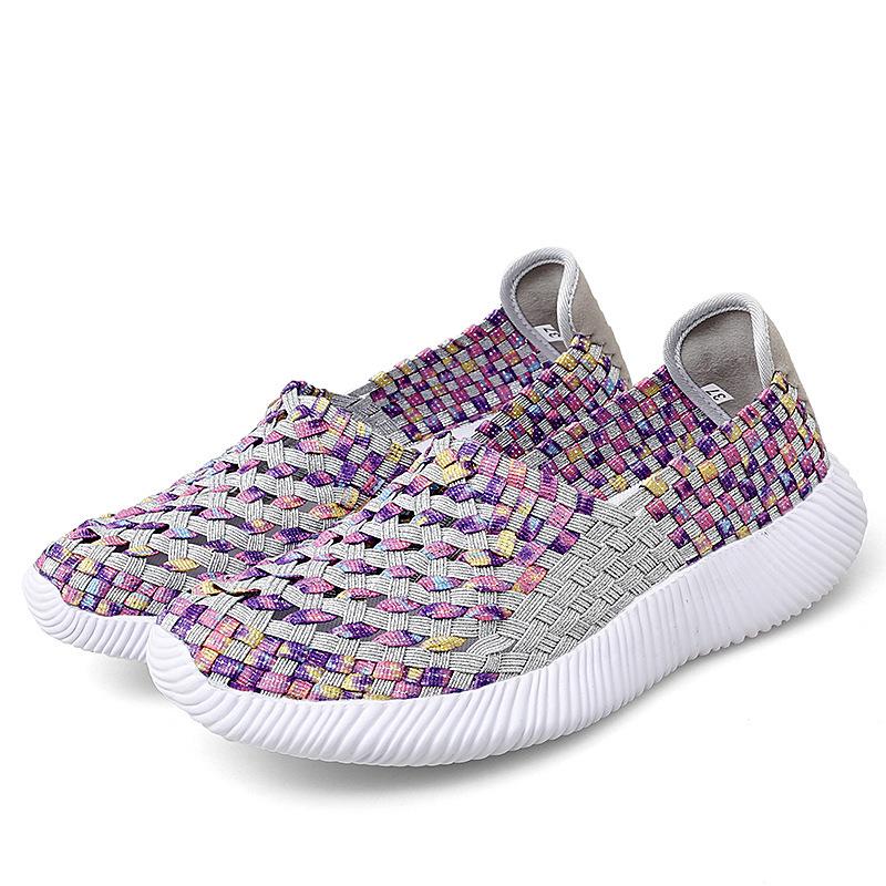 Nauji tuščiaviduriai, lengvi ir kvėpuojantys plokščiapadžiai kasdieniai austi batai medžiaginiai batai moteriški didelio dydžio moteriški batai