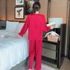 New Sweet and Cute V-shaped Pajamas for Women, Ice Silk Square Plaid Doll Collar, Comfortable Home Clothes
