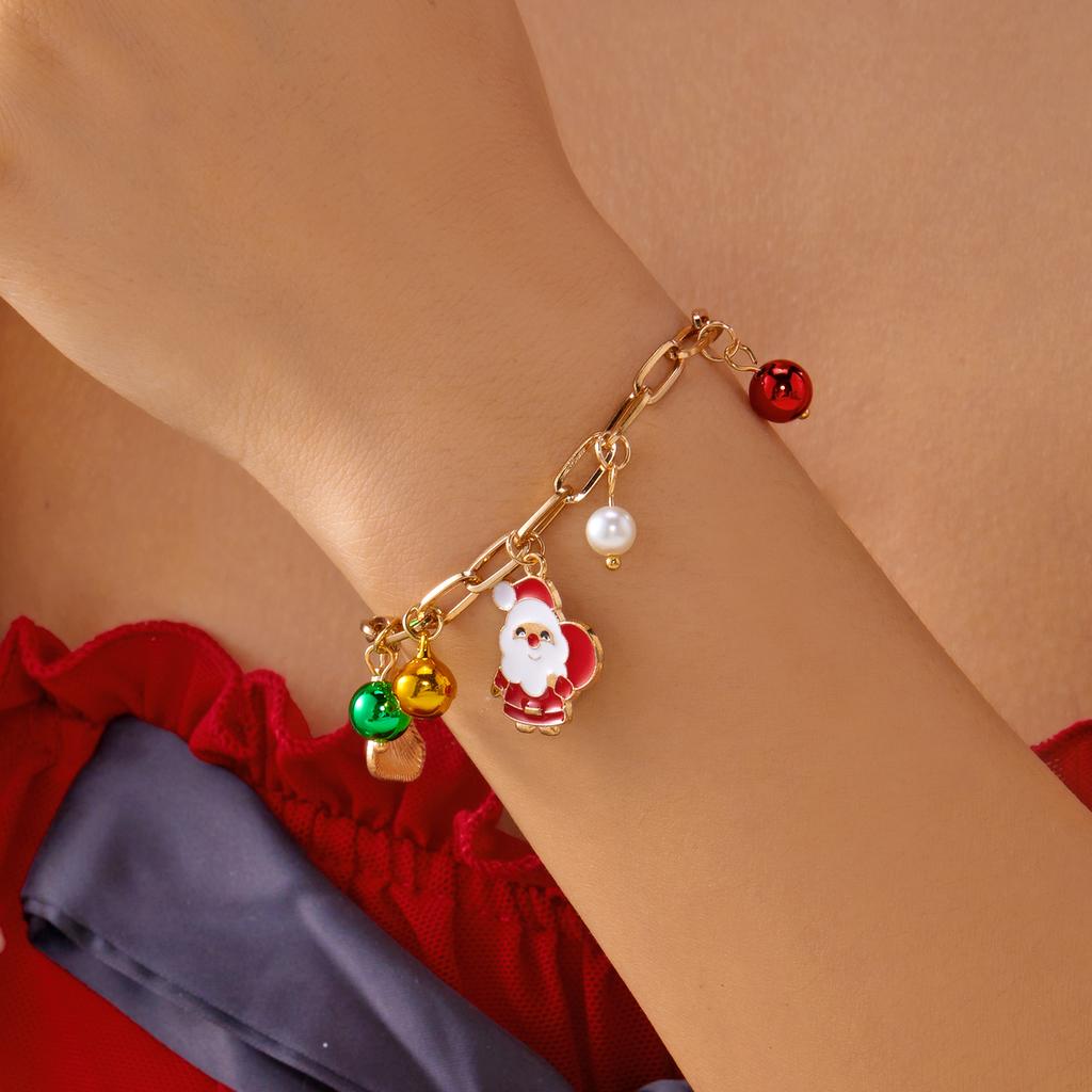 Creative Christmas Elements Metal Chain Bracelets for Women Men Santa Claus Tree Elk Snowman Pendant Necklace Festival Jewelry