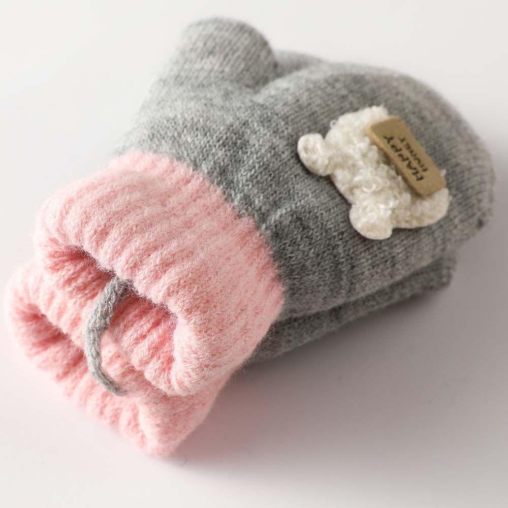 Cute Outdoor Children Infant Girls Toddler Thickened Warm Mittens Baby Mittens Knitted Gloves