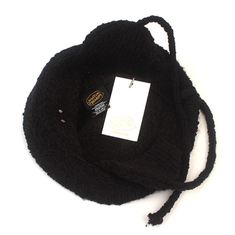 Pălărie bucket universală din lână tricotată, neagră, cu clape pentru urechi