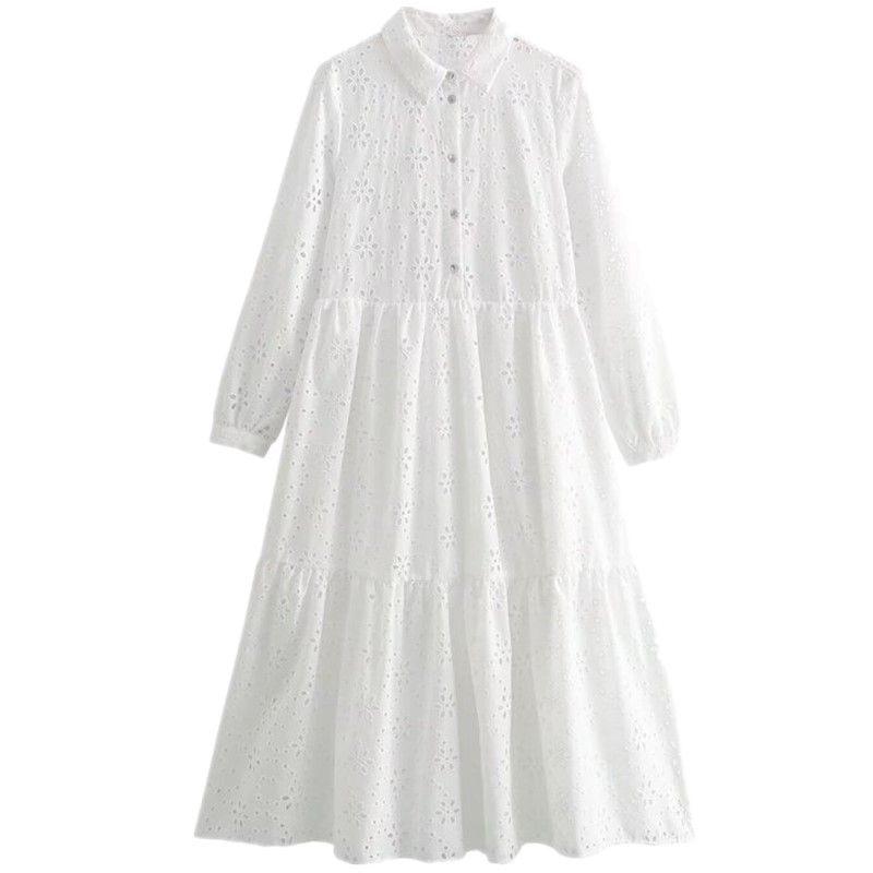 

Western Style 2024 Spring New Women Temperament Hollow Embroidered Midi Dress 2430694 250 White XS