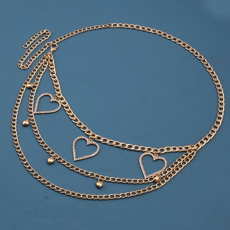 European Style Alloy Heart Waist Chain With Rhinestones For Women And Men