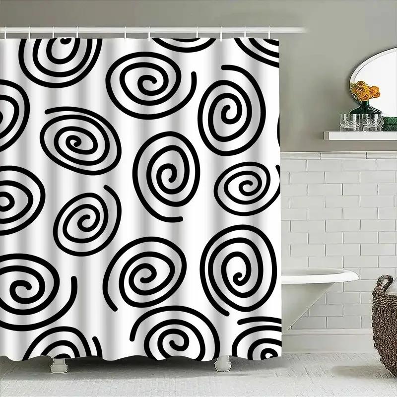 

Stylish Modern Bathroom Shower Curtain With Black White Swirl Pattern Perfect For Upgrade Your Home Decor! W60H190(CM)-1 Pcs