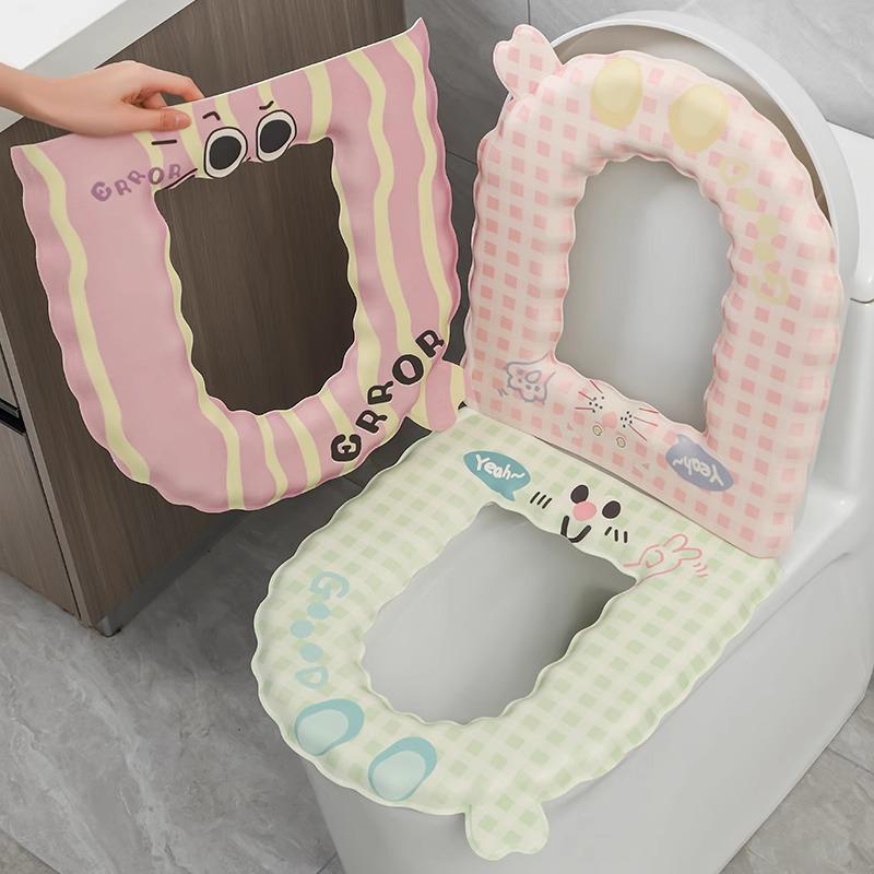 Waterproof EVA Washable Universal Toilet Seat Cover, All-Season Adhesive Thickened Pad.