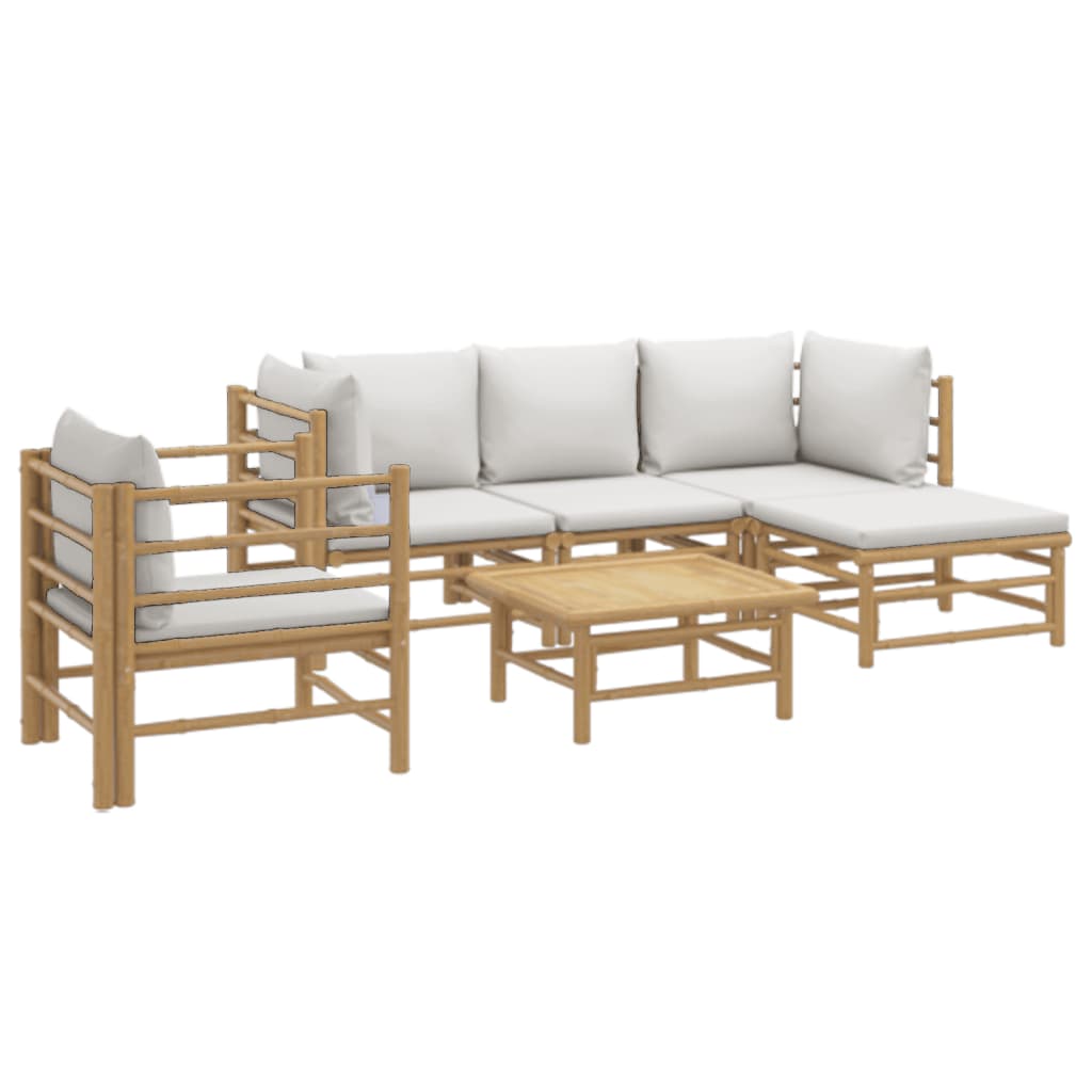 6 Piece Garden Lounge Set with Light Grey Cushions Bamboo Brown