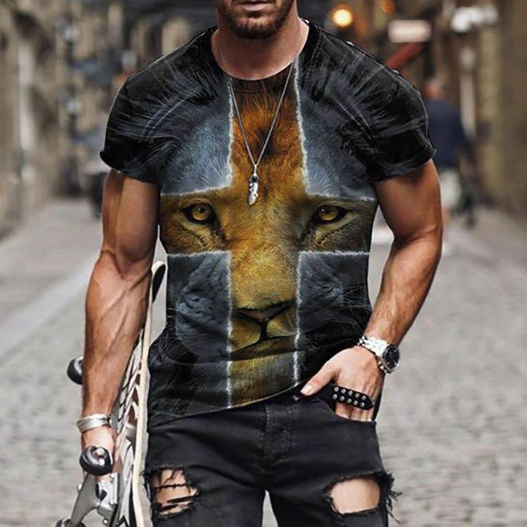 Men's Street  Muscle Short Sleeve Print Personality Fashion Fashion T-Shirt