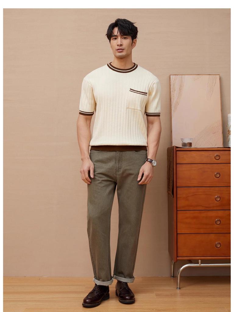 Men's Slim Fit Short Sleeve Color Block Pocket Knit T-Shirt - Summer Casual Trendy Wear