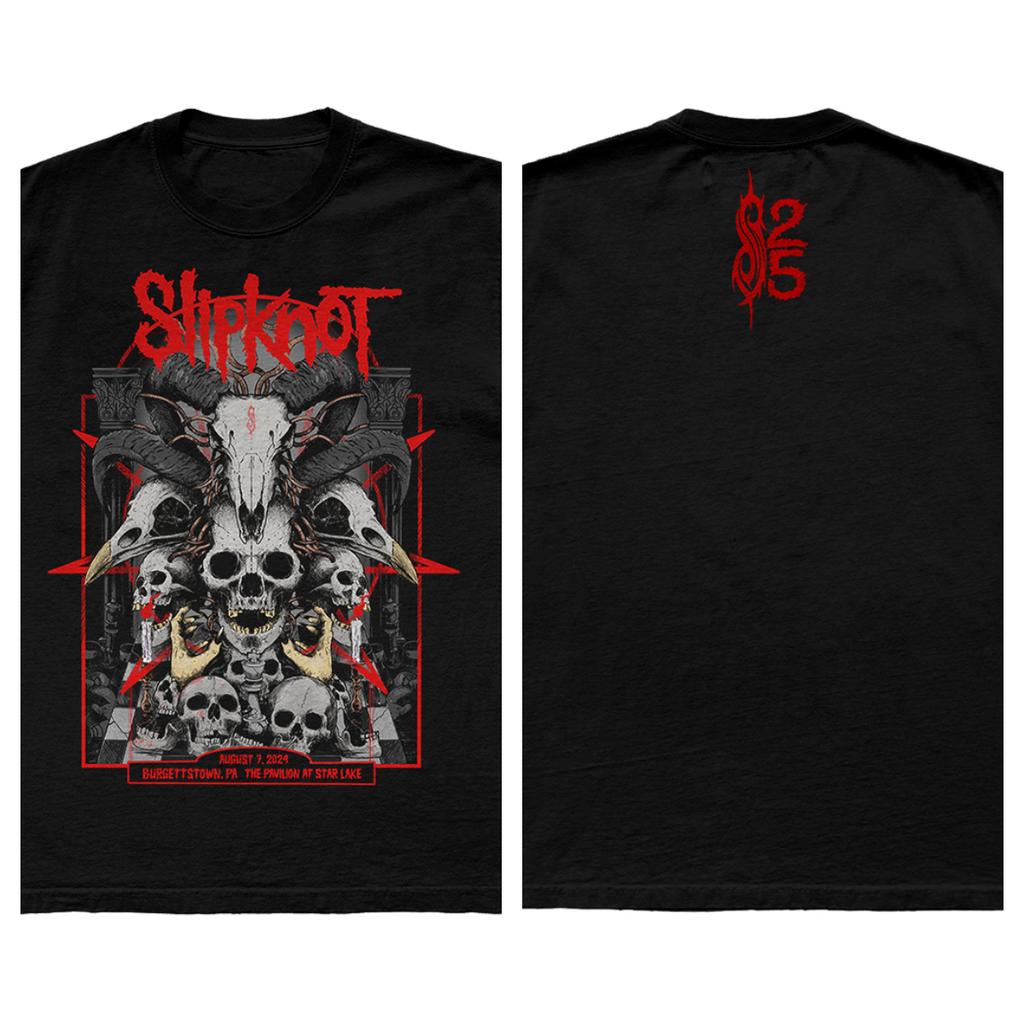 Slipknot 25. Jubiläum Skelett Ratte Schädel Doppelseitiges Vintage T-Shirt, Unisex Nu-Metal Fan Streetwear Tee, 100% Baumwolle Lässiges Kurzarm Oberteil