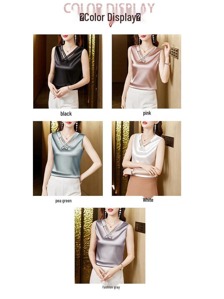 2023 Spring Satin Slimming Retro Frog Button Shirt for Women