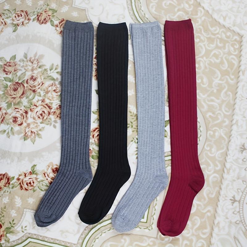 1 Paio Calze Lunghe Calde Morbide Comode Sopra il Ginocchio Colore Unito per Viaggio, Sport all'Aperto e Abbigliamento Casual, Design a Coste