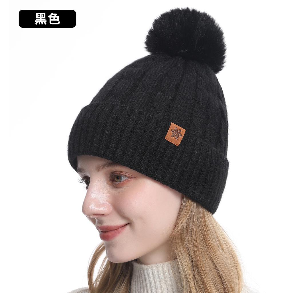 Winter knitted hat, gloves hat, scarf three-piece set, winter women's outdoor riding double-layer knitted hat